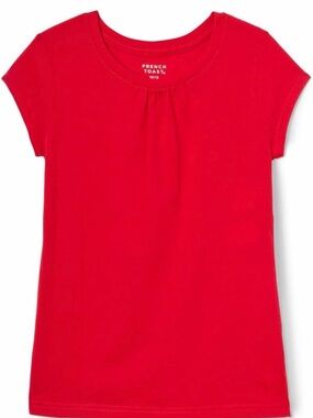 French Toast Red Short Sleeve Girls Tee with Front Gather